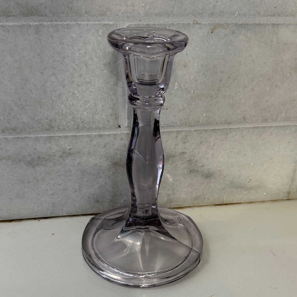 Antique Sun-purple Amethyst glass candlestick hexagon panel stem